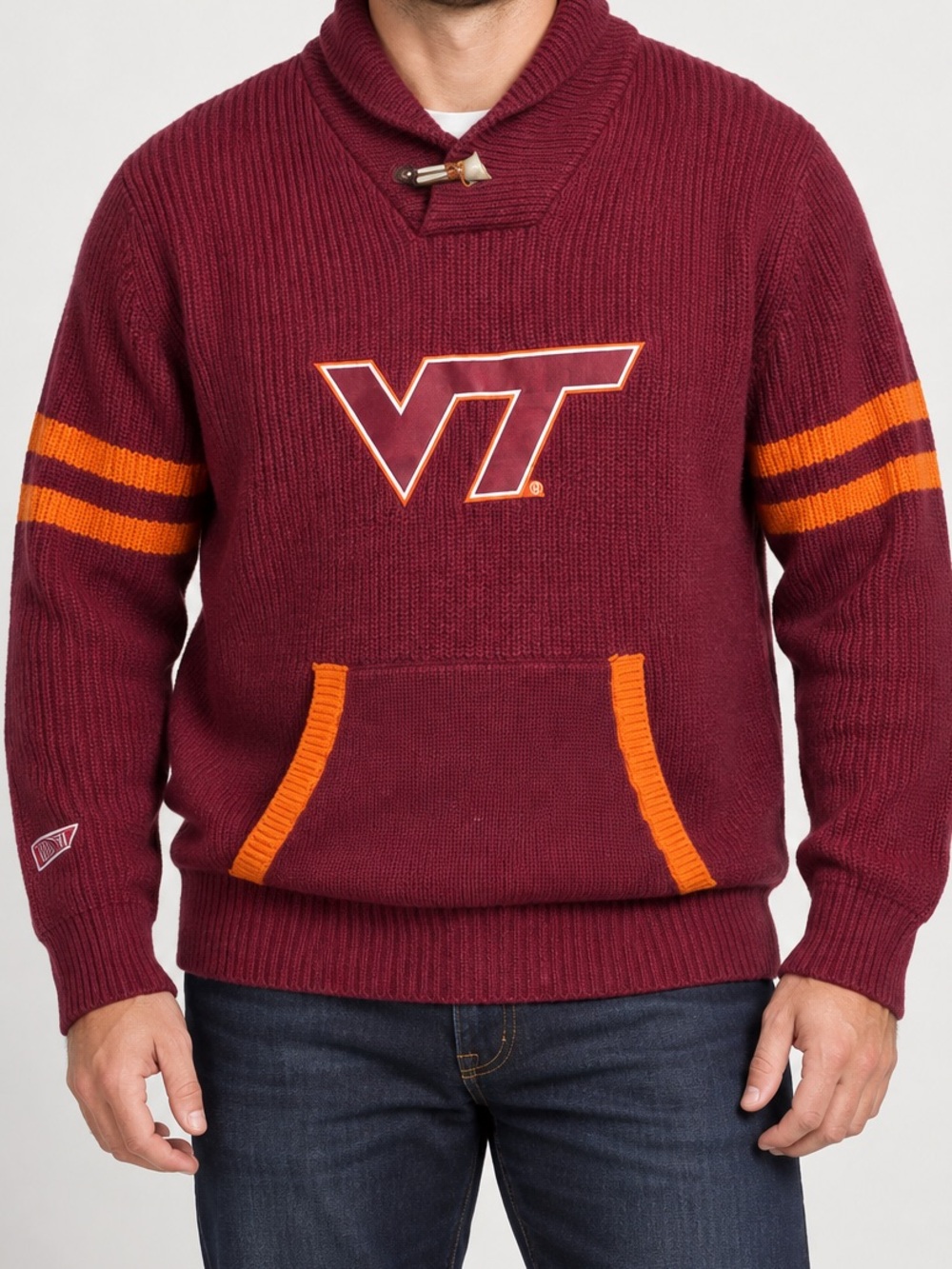 Virginia Tech Hokies VT Shawl Collar Toggle Varsity Sweater Mens XL Wool Blend